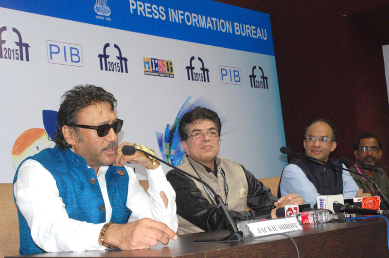 Bollywood Actor and Brand Ambassador of MIFF, Jackie Shroff addressing a press conference, at the 46th International Film Festival of India (IFFI-2015), in Panaji, Goa on November 24, 2015.