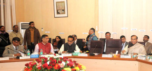The Minister of State for Finance, Shri Jayant Sinha holding the first pre-Budget Meeting, in New Delhi on January 04, 2016. 	The Secretary, Revenue, Dr. Hasmukh Adhia and the Chief Economic Adviser (CEA) Dr. Arvind Subramanian are also seen.