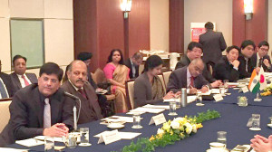 The Minister of State (Independent Charge) for Power, Coal and New and Renewable Energy, Shri Piyush Goyal attending the round table conference on Super Efficient Appliances & LEDs, in Tokyo, Japan on January 13, 2016. 	The Ambassador of India to Japan, Shri Sujan R. Chinoy is also seen.
