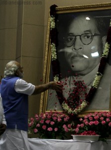 PM Narendra modi at foundation stone laying Dr. Ambedkar National Memorial in new Delhi on Monday Express photo by Prem Nath Pandey 21 march 16