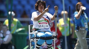 India's Deepa Malik gestures as she competes in the women's final shot put F53 athletics event during the Paralympic Games at the Olympic Stadium in Rio de Janeiro, Brazil, Monday, Sept. 12, 2016. Malik won the silver. (AP Photo/Mauro Pimentel)