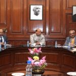The Union Home Minister, Shri Rajnath Singh reviewing the working of CISF, in New Delhi on January 05, 2017.
The Union Home Secretary, Shri Rajiv Mehrishi, the DG, CISF, Shri O.P. Singh and senior officers of the MHA and CISF are also seen.