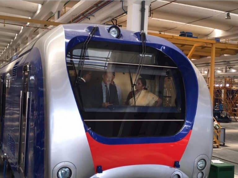 Nirmala Sitharaman drives a Titagarh FeramJa-Adler coach at Caserta-indianbureaucracy