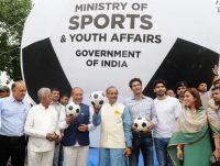 Vijay Goel and Biren Singh launch a ball to popularize football -indianbureaucracy