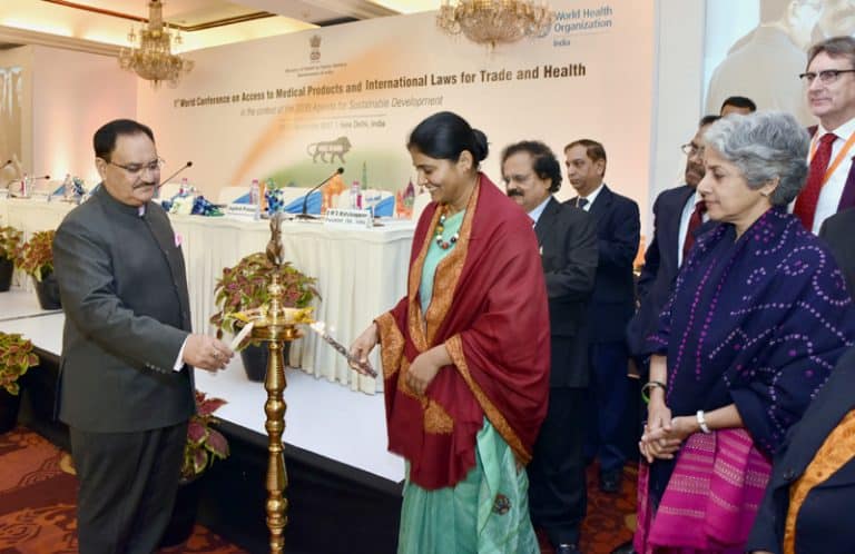 J.P. Nadda lighting the lamp to inaugurate