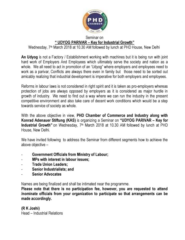 Seminar on UDYOG PARIVAR – Key for Industrial Growth