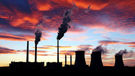 dramatic sunset on the sky and coal power plant factory