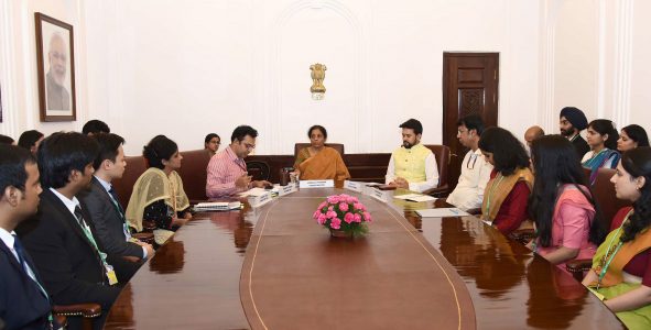The probationers of Indian Economic Service (IES) of 2017 & 2018 batch calling on the Union Minister for Finance and Corporate Affairs, Smt. Nirmala Sitharaman,