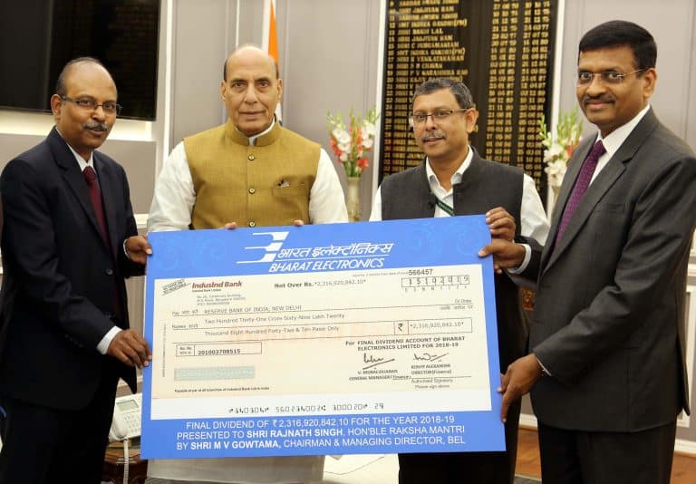 BEL pays 231.69 Cr final dividend to Govt for FY 2018-19