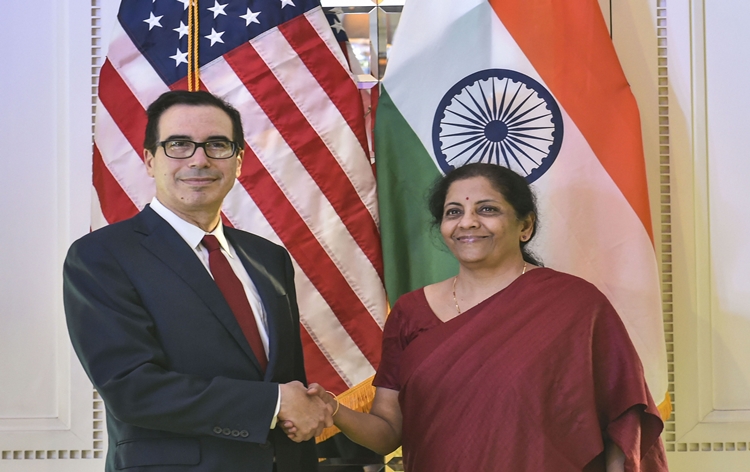 Sitharaman with Steven Mnuchin in New Delhi