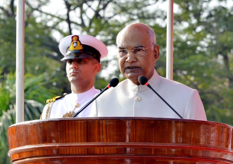 President of India presents Colour to INS Shivaji