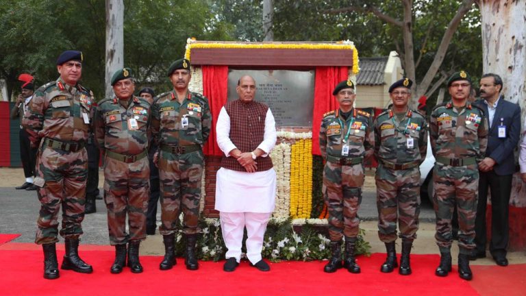 lays foundation stone of Thal Sena Bhawan at Delhi Cantt