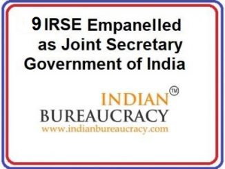 9 IRSE empanelled as Joint Secretary at GoI