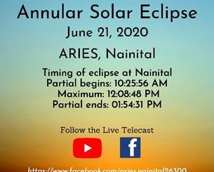 ARIES to organize live telecast of upcoming solar eclipse