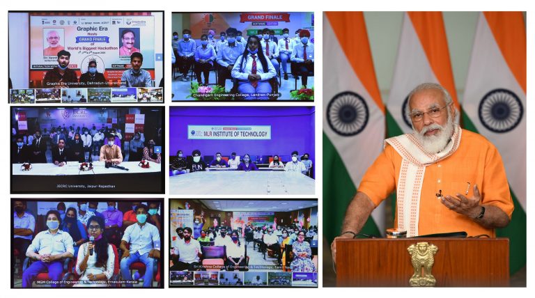 Modi interacts with the participants of Grand Finale of the largest ever online hackathon in the worldModi interacts with the participants of Grand Finale of the largest ever online hackathon in the world