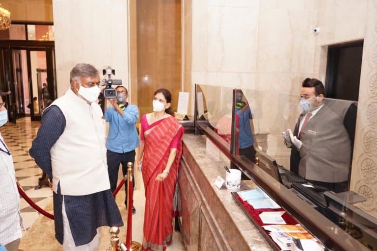 Union Tourism Minister visits Hotel Ashok to review preparedness on the first day of its opening since lockdown
