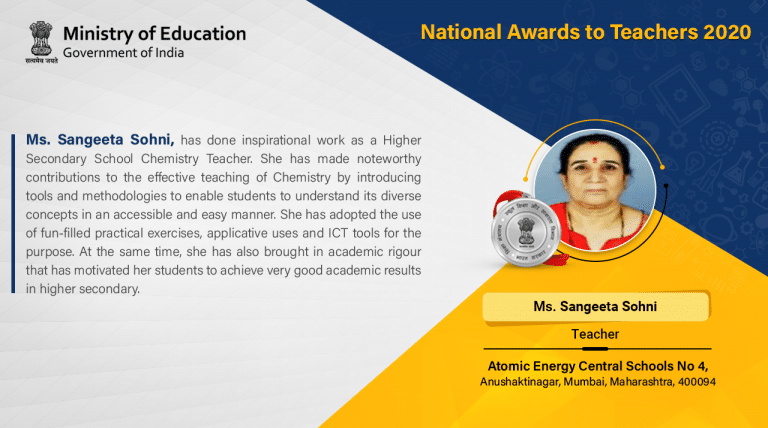 Chemistry Teacher from Mumbai receives National Award