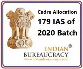 Cadre Allocation -179 IAS of 2020 Batch Indian Administrative Service