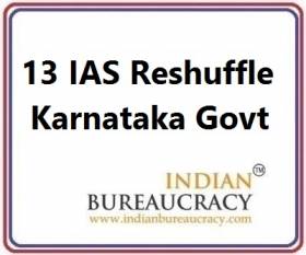 13 IAS Transfer in Karnataka Govt