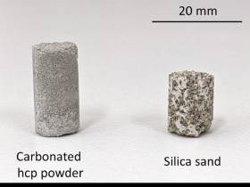 Recycled concrete and CO2 from the air are made into a new building material