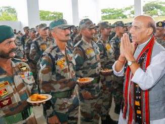 Rajnath Singh interacts with troops at Headquarters