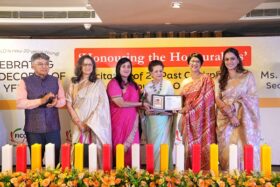 Joyshree Das Verma, National President of FICCI FLO getting felicitated at 20 years celebration of YFLO