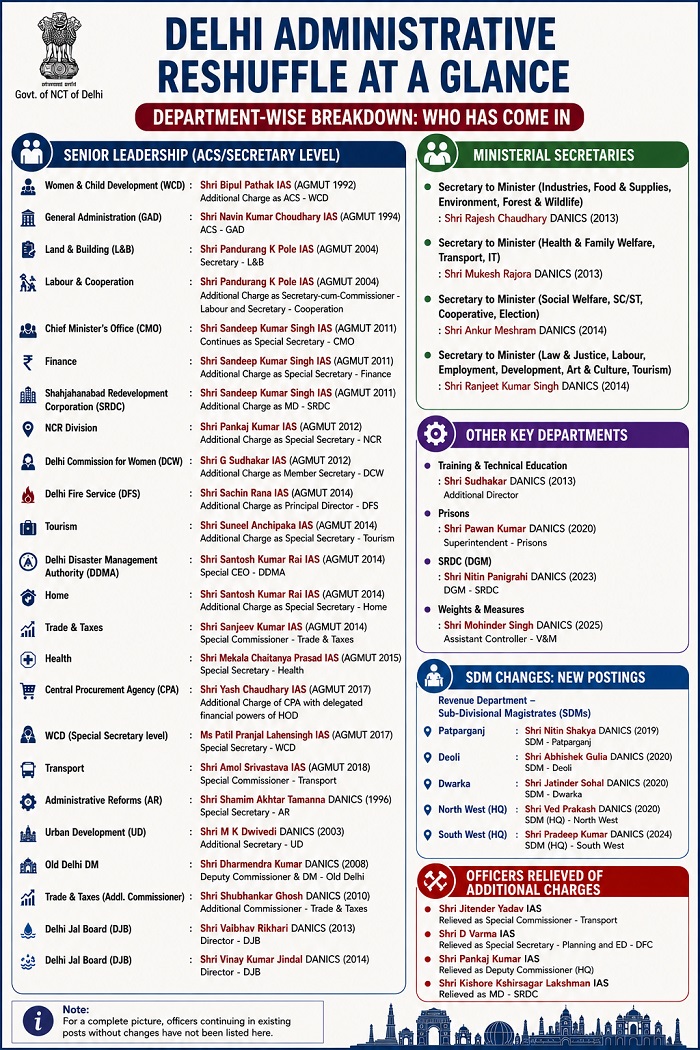 Delhi IAS and DANICS Reshuffle at a Glance Indian Bureaucracy
